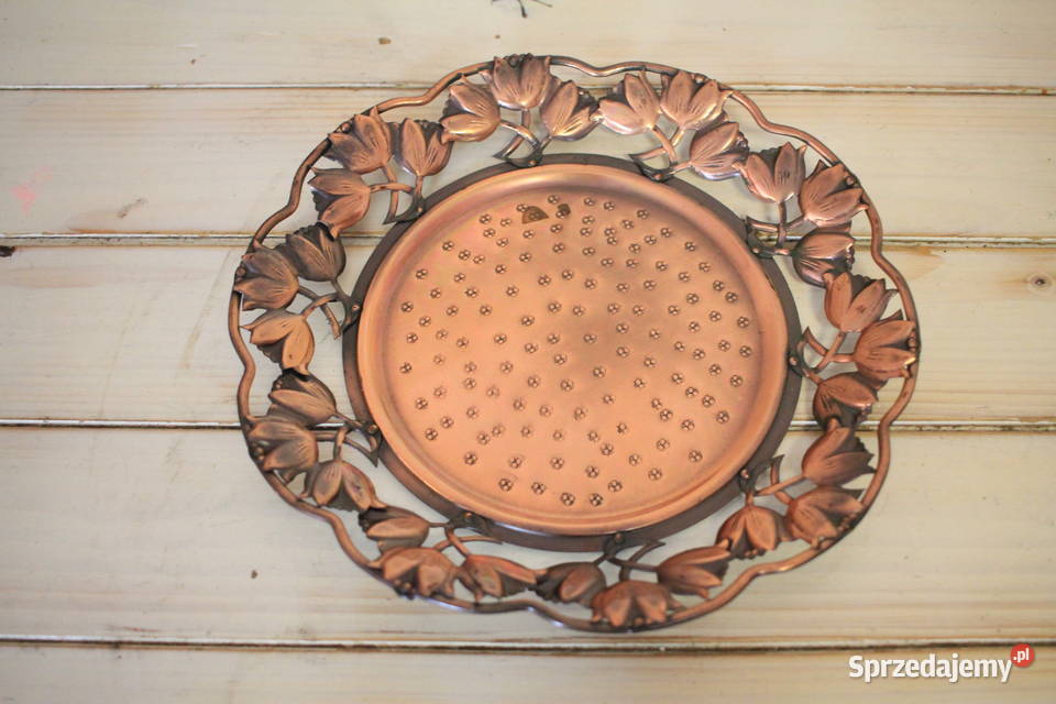 Miedziana patera piękne zdobienie rękodzieło Pszczyna