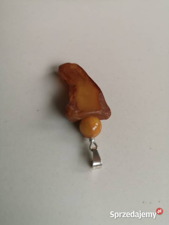 Zawieszka artystyczna bursztyn surowy srebro Toruń