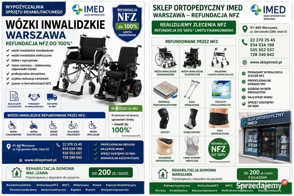 SKLEP ORTOPEDYCZNY WARSZAWA REFUNDACJA NFZ WÓZKI Sprzęt rehabilitacyjny i ortopedyczny