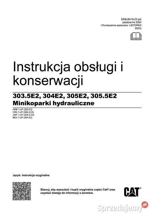 CATERPILLAR 3035E2 304E2 305E2 3055E2 DTR Rok wydania 2024 Pozostałe Kraków