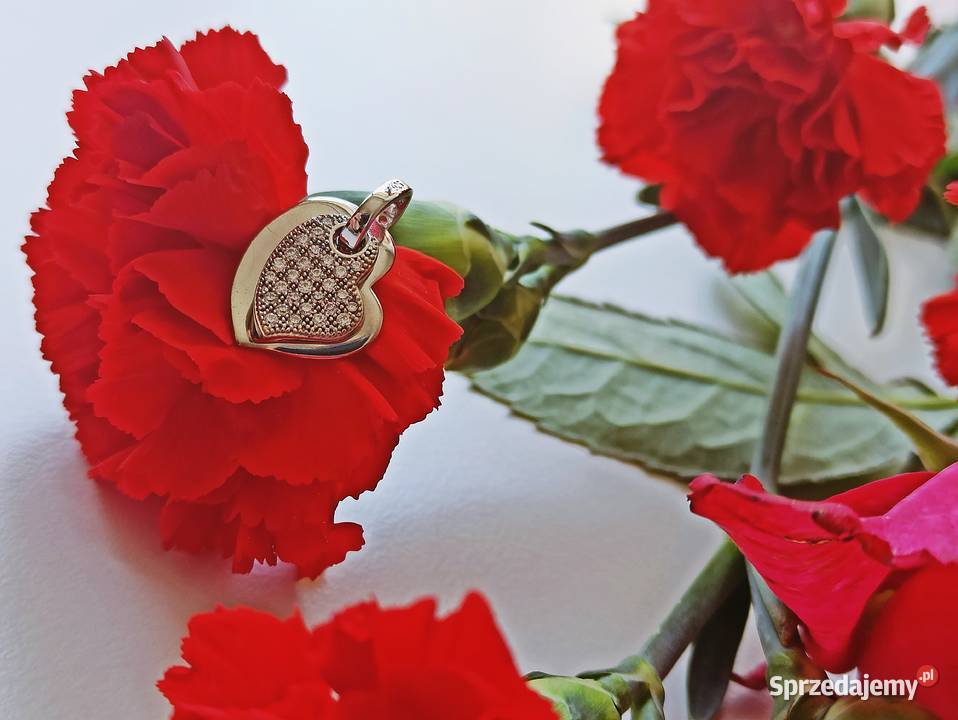 Zawieszka wisiorek dwa serca srebro 925 cyrkonia