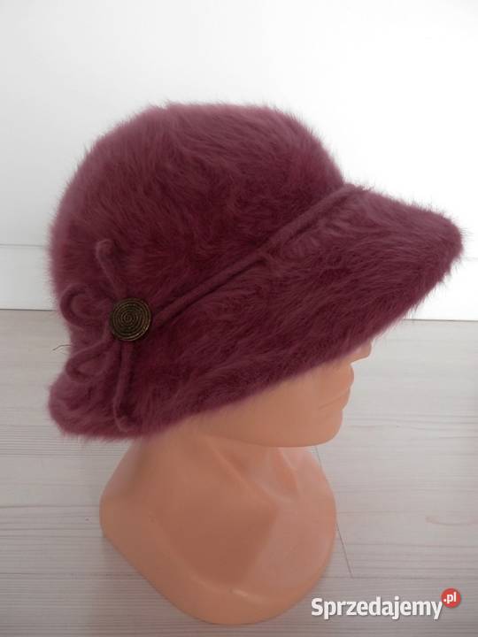 Czapka Wełniana Angora Lawendowa Kapelusz Bucket