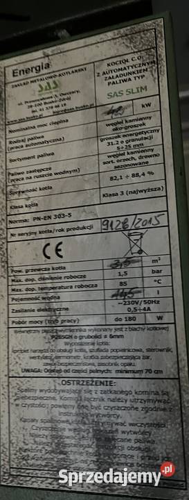 Piec Kocioł Podajnik SAS Slim 42 kW na Krasnobród