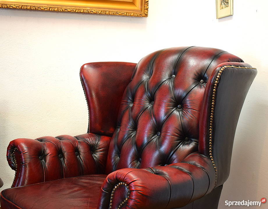 Fotel chesterfield piękny uszak skóra pikowany Świdnica