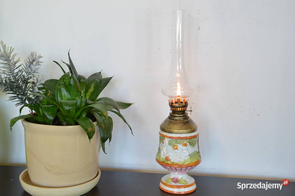 piękna ceramiczna LAMPA NAFTOWA stara Antyki Jastrzębie-Zdrój