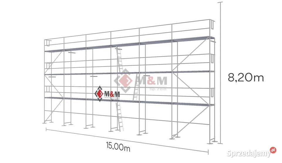 Zestaw 123 m2 Rusztowanie 15x82m Ramy stalowe 2m