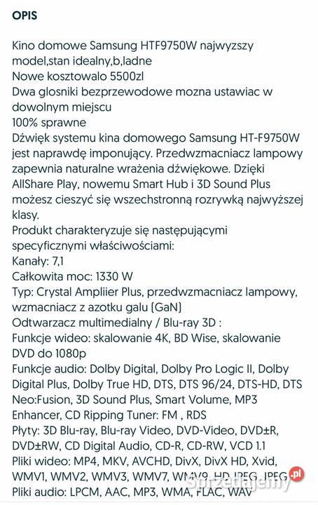 Zestaw kina domowego Samsung ze wzmacniaczem Samsung Chotomów