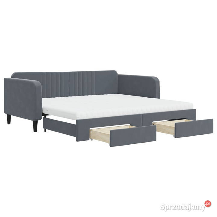 Sofa rozsuwana z szufladami ciemnoszara aksamit Warszawa