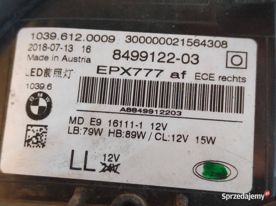 Lampa Prawy Przód Adaptive LED BMW 5 G30 G31 Pleszew