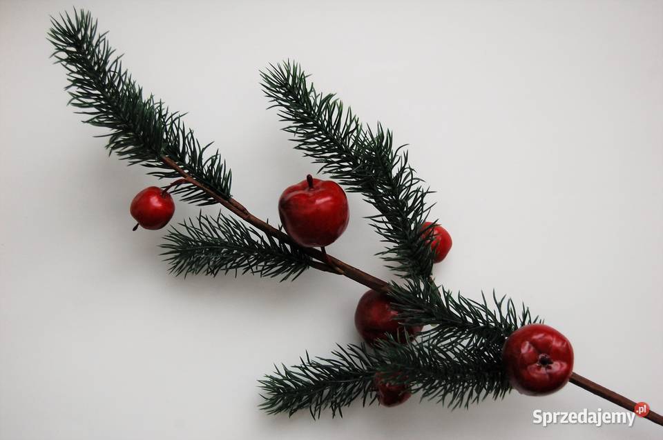 Gałązka świąteczna iglasta świerk jabłka 60