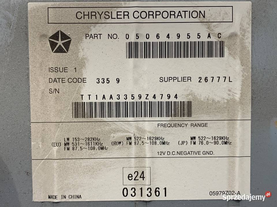 RADIO DODGE CALIBER 05064955AC ODTWARZACZ osobowe Sprzęt audio fabryczny sprzedam