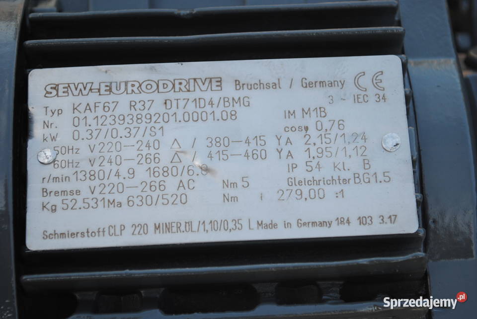 Motoreduktor kątowy 037kw 49obrmin z hamulcem Kargowa sprzedam