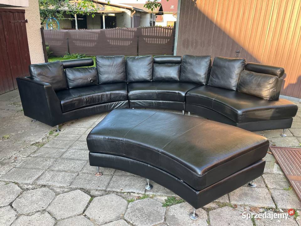 Kanapa półokrągła modułowa koloru czarnego skóra Marklowice