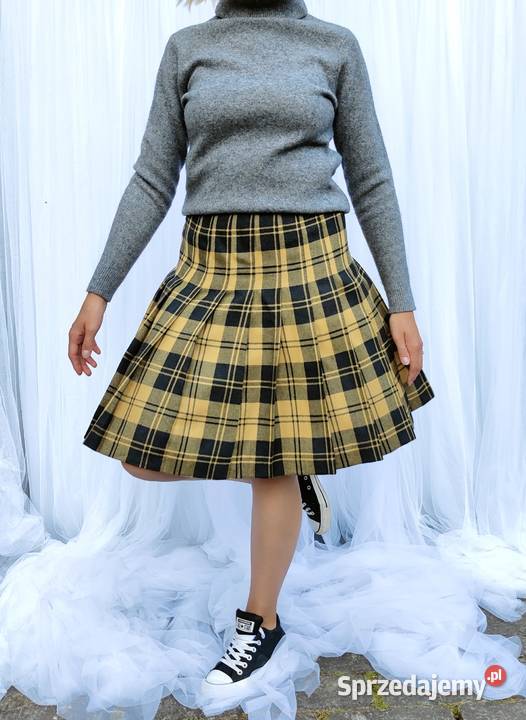 Wełniana spódnica w szkocką kratę S 36 tartan Szczecin