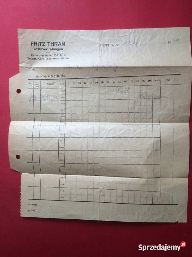 1306 Dokument Niemiecki Stettin Szczecin