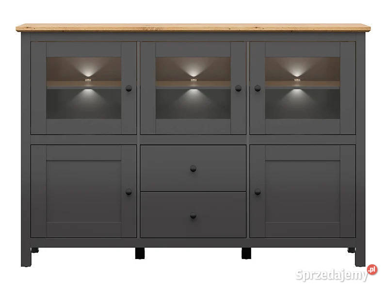 BRW Hesen witryna 186 grafit dąb artisan LED 186cm