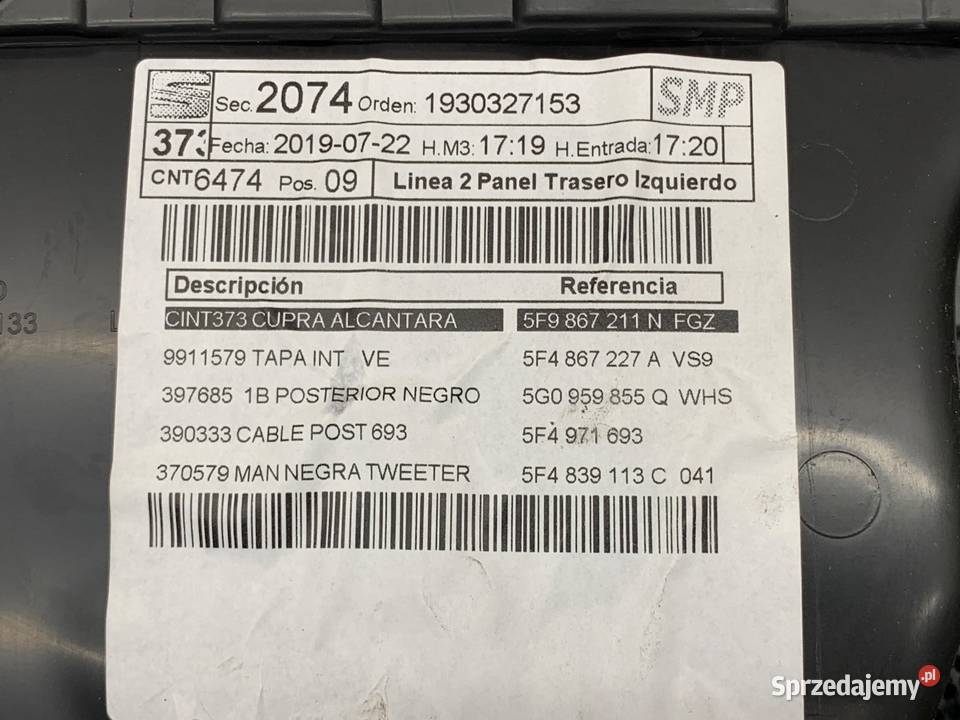 BOCZEK DRZWI LEWY TYŁ SEAT LEON III Hatchback osobowe