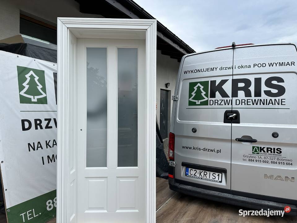 Drzwi drewniane lite sosnowe z ościeżnicą kujawsko-pomorskie Grzybno