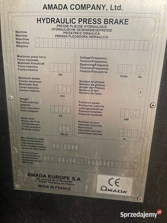 Prasa krawędziowa AMADA HFT 5020 Lubicz Górny