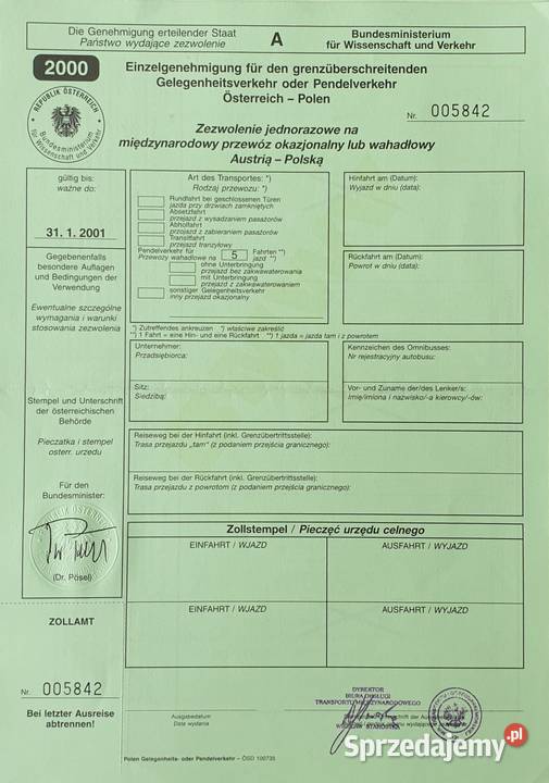 Zezwolenia austriackie 19992001 oryginalne stan Zakopane sprzedam