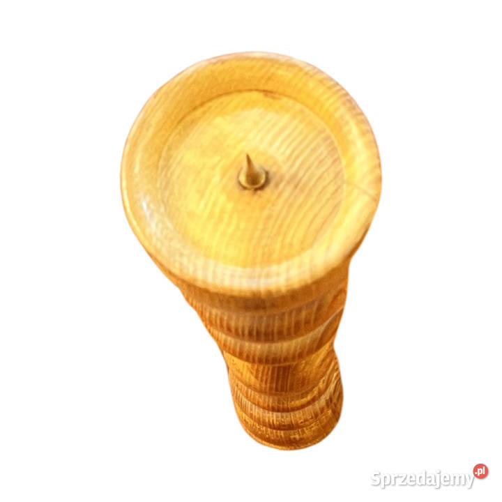 Wielki drewniany toczony świecznik Belgia lata brązowy Warszawa