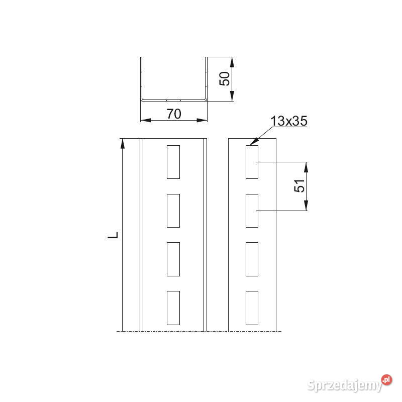 Ceownik perforowany 70x50x3mm 2mb Magnelis Kozienice