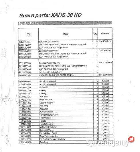 Atlas Copco XAHS 38 KD katalog części zamiennych świętokrzyskie Kielce sprzedam