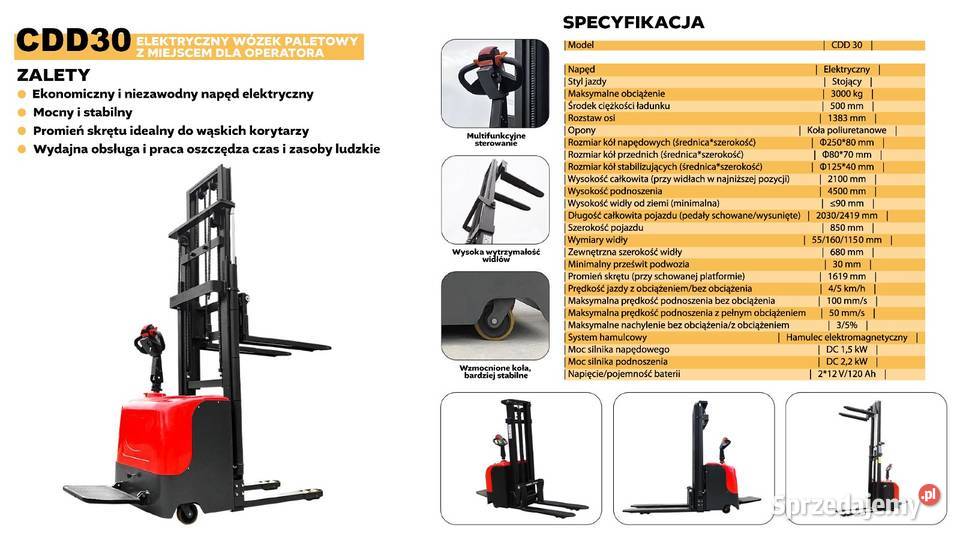 Nowy Wózek paletowy elektryczny z platformą 3 sprzedam