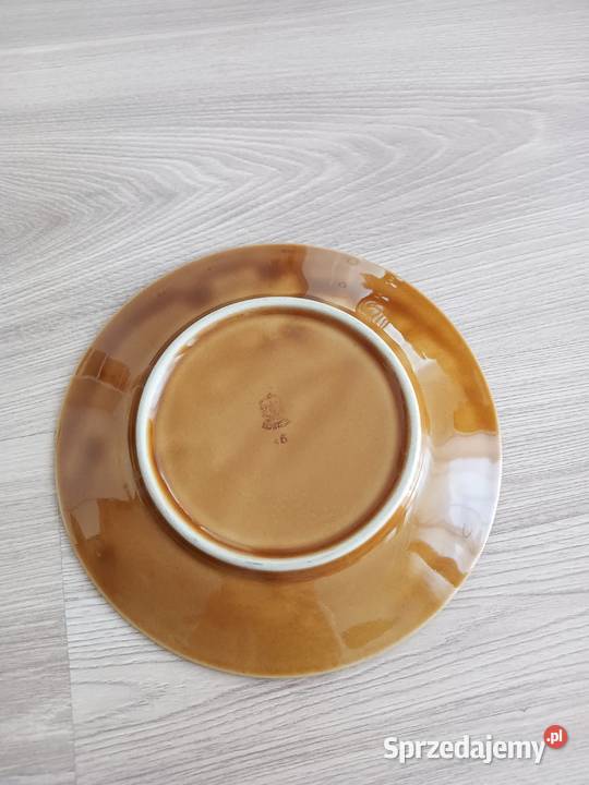 Brązowy talerzyk deserowy Porcelit Tułowice PRL małopolskie