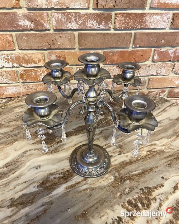 Świecznik kryształowy vintage srebrny kandelabr Gniezno sprzedam