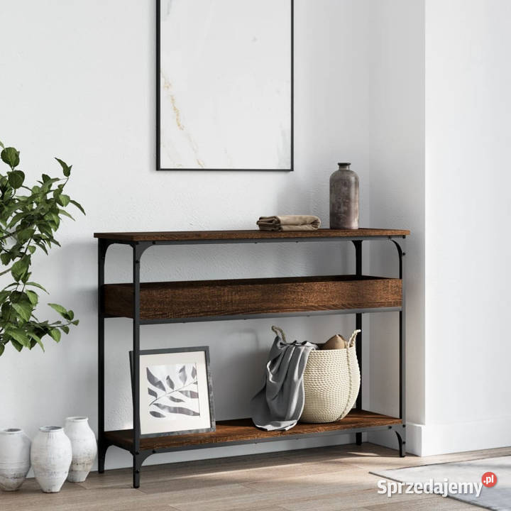 Stolik konsolowy z półką brązowy dąb 100x29x75 mazowieckie Warszawa