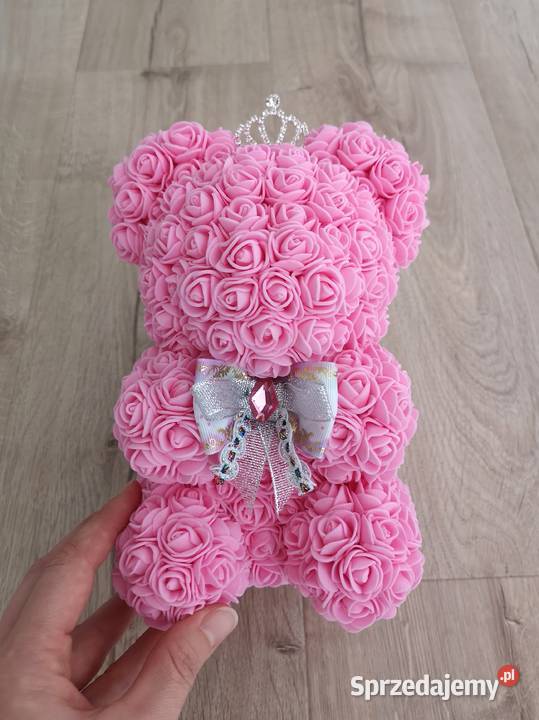 Miś z róż piankowych różowy wys 23 Rękodzieło mazowieckie Otrębusy