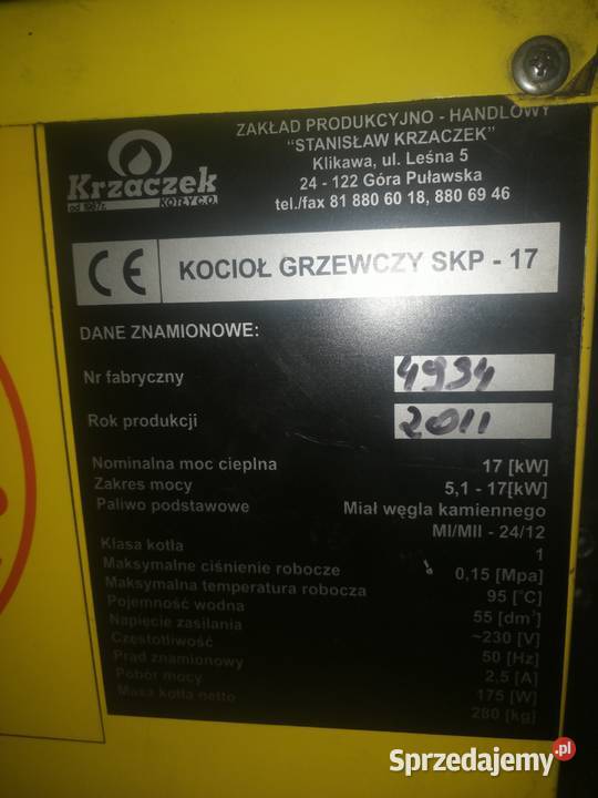 Kocioł na ekogroszek Krzaczek 17 kw na części Pozostałe Żyrardów