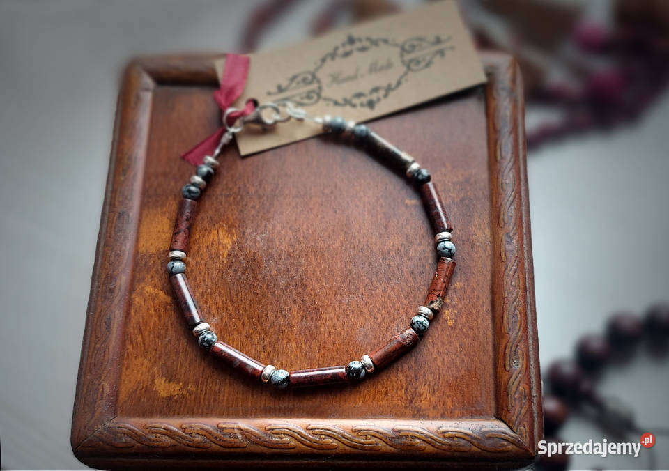 Jaspis mahoniowy i Obsydian śnieżny Bransoletka Gdańsk