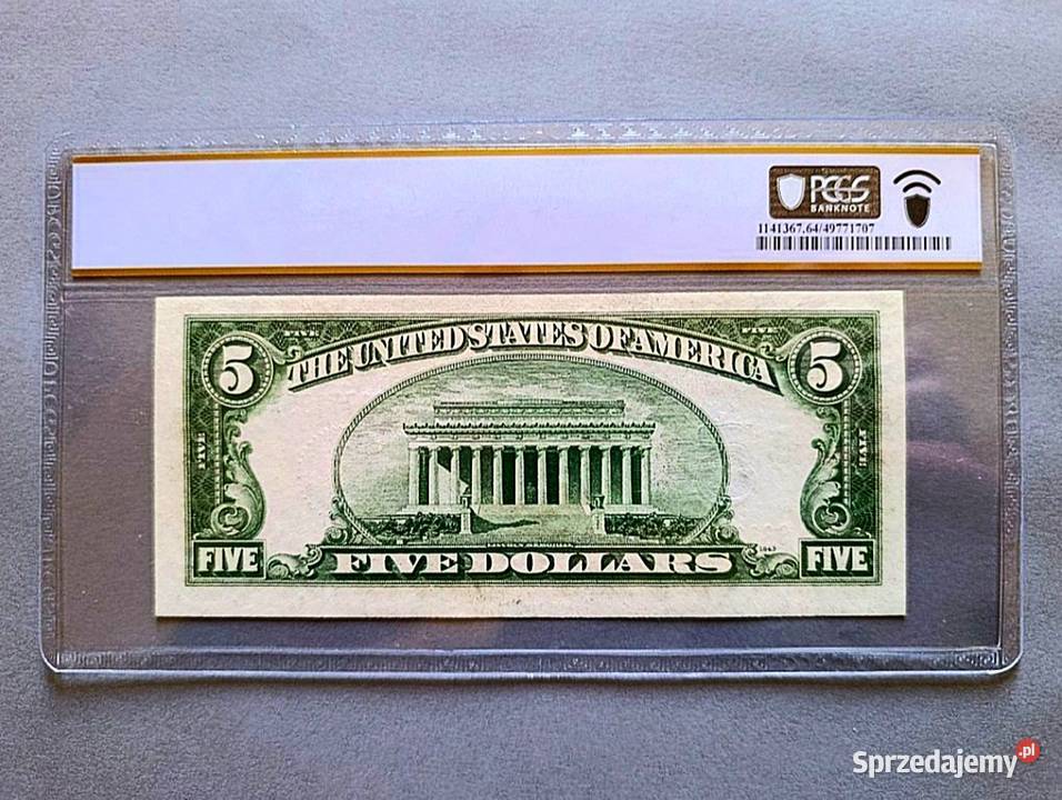USA 5 Dolarów 1934 r Silver Certyficate PCGS 64 Węgorzewo