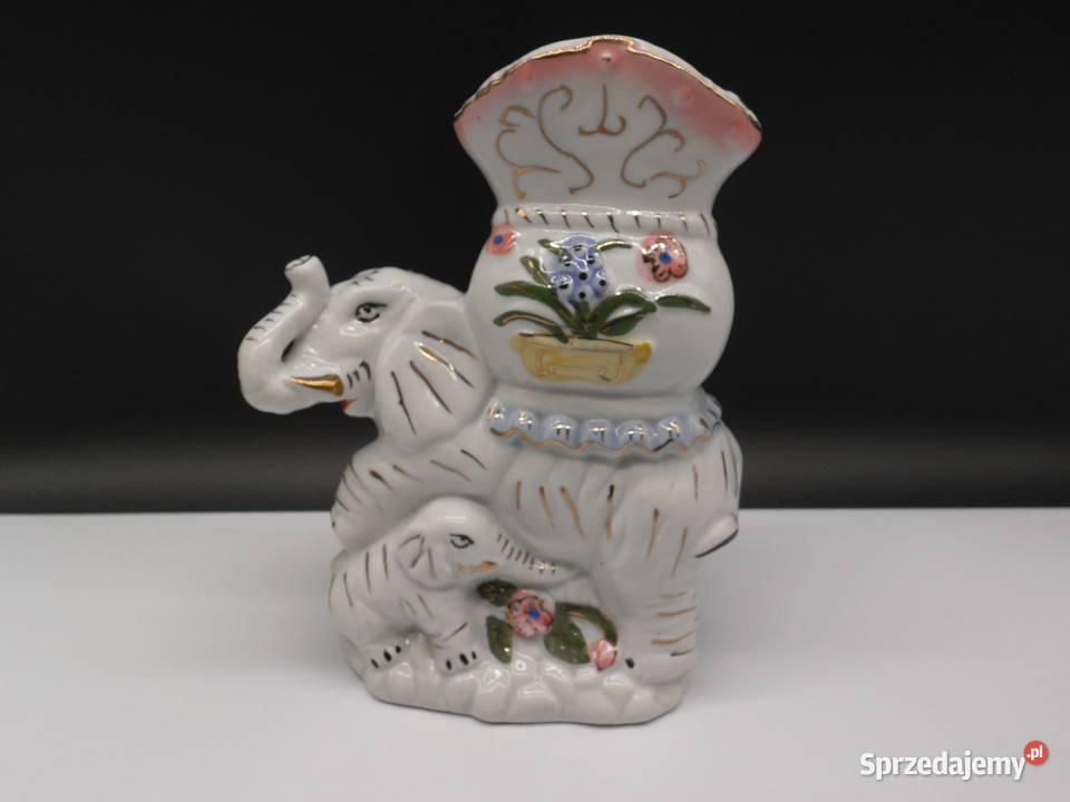 Ceramiczny wazon figurka Słoń z małym słonikiem