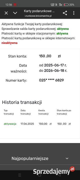 Karta podarunkowa Brico Marche Zawory