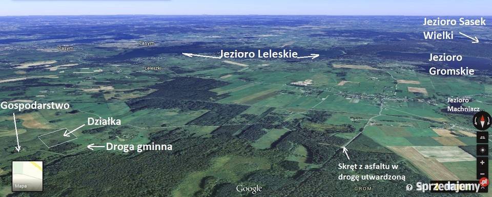 Działka na Mazurach Jeziorem Leleskim i Gromskim Dźwiersztyny