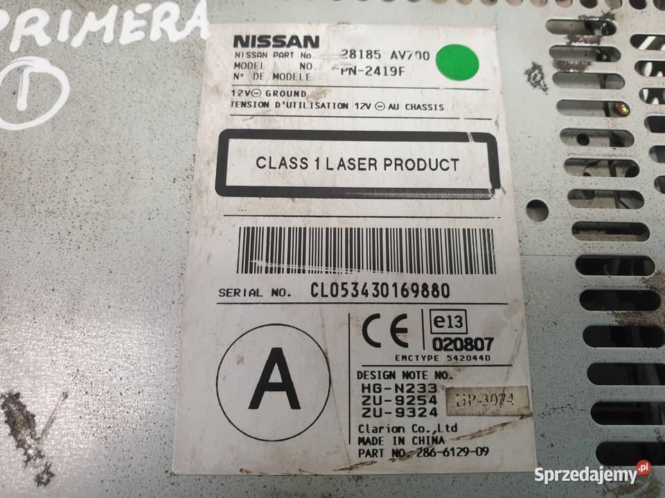 Nissan Primera P12 CZYTNIK NAWIGACJI 28185AV700 Rudka