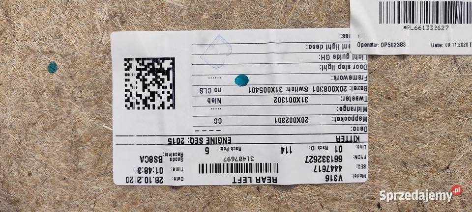 VOLVO XC40 BOCZEK DRZWI LEWY TYŁ 31407697 Tapicerki samochodowe