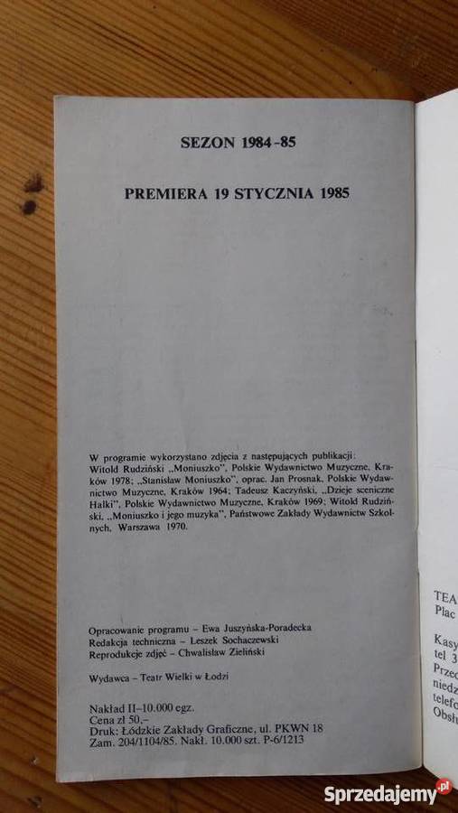 PRL Halka Moniuszko Teatr Wielki Program 1985