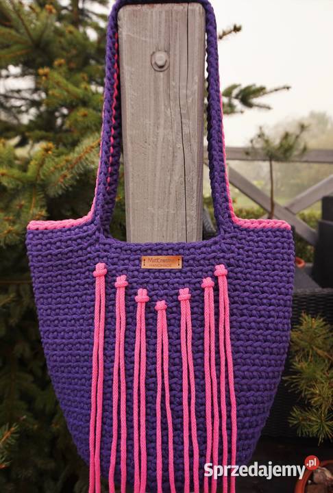 Duża torba torebka ze sznurka bawełn handmade Dla kobiet Józefów