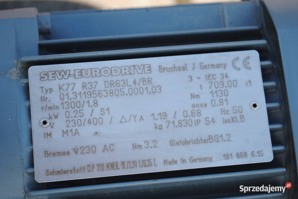 Motoreduktor kątowy 025kw 18obrmin z hamulcem