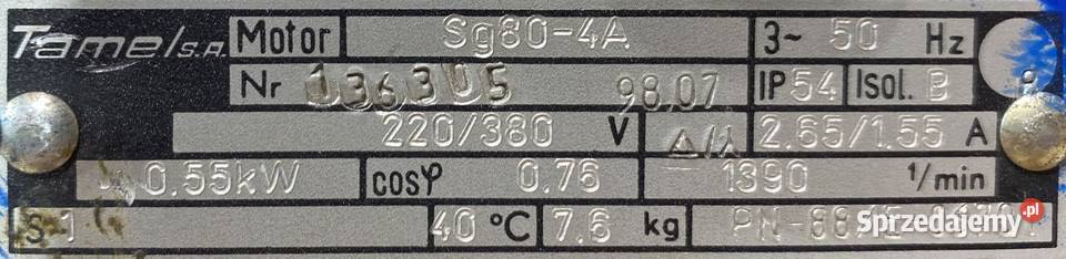 silnik elektryczny 055kW 1390obr 3fazowy Tamel Pigża