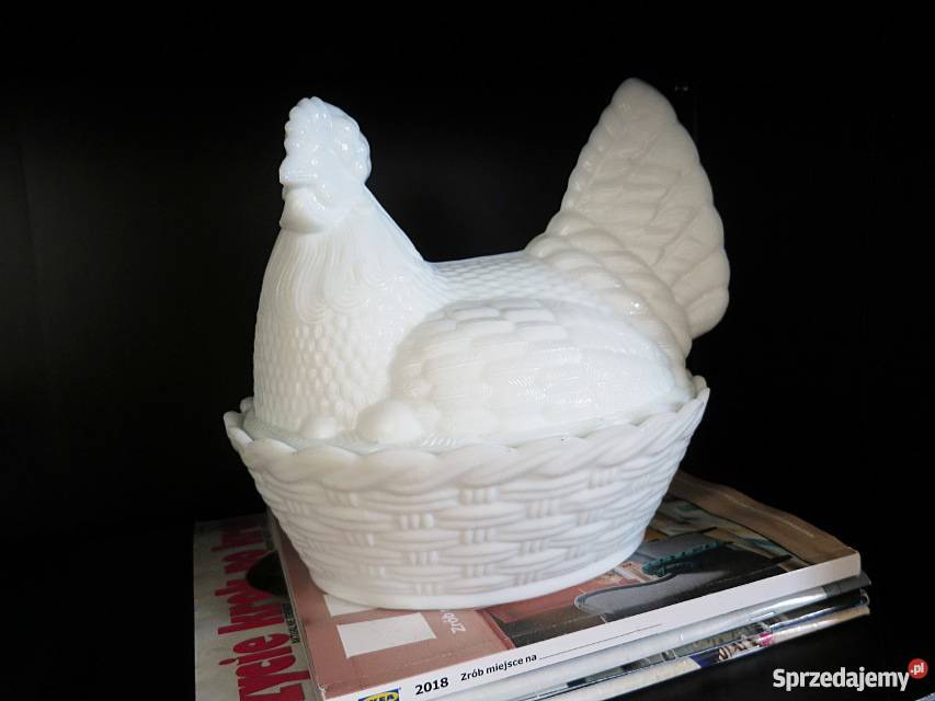 Porcelanowa kura PRL biały Poznań