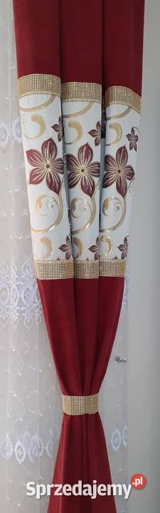 Zasłony pluszowe bordowo złoty kwiat