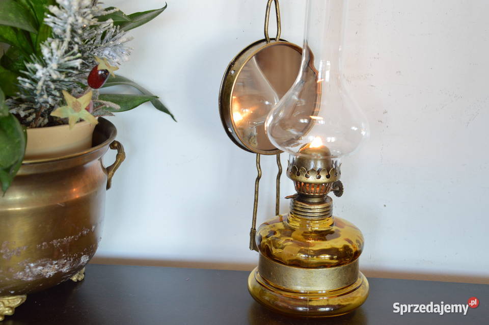 nasza polska szklana LAMPA NAFTOWA z lusterkiem
