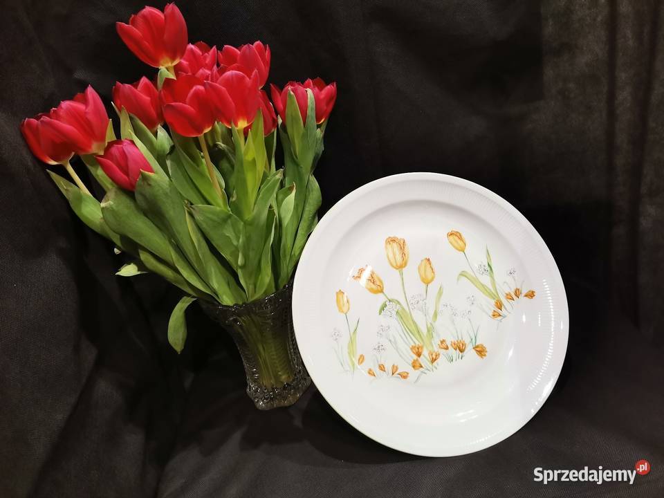 Talerz patera Łączka tulipany krokusy porcelana Chodzież PRL