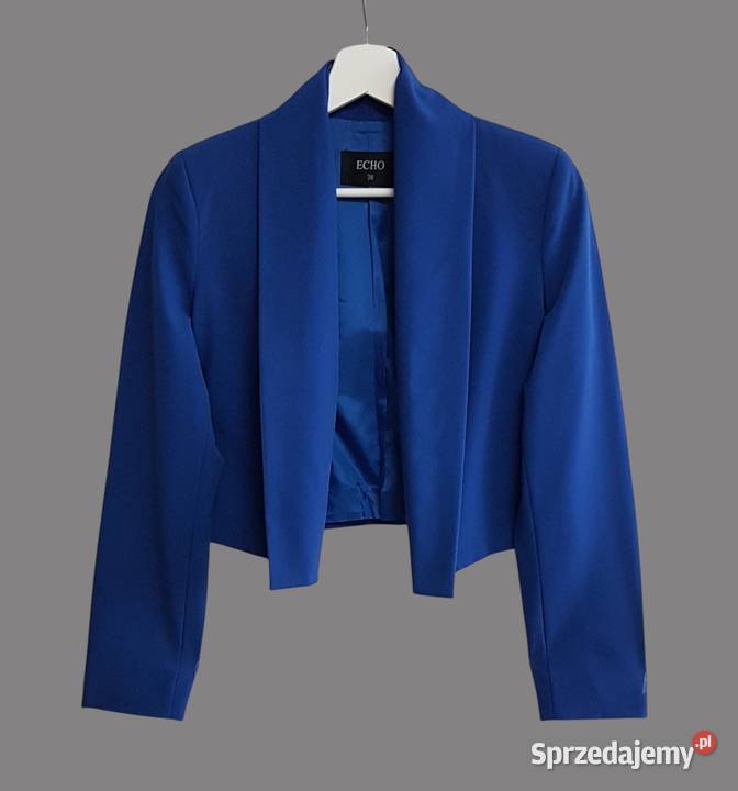 Damski elegancki niebieski żakiet z długim małopolskie