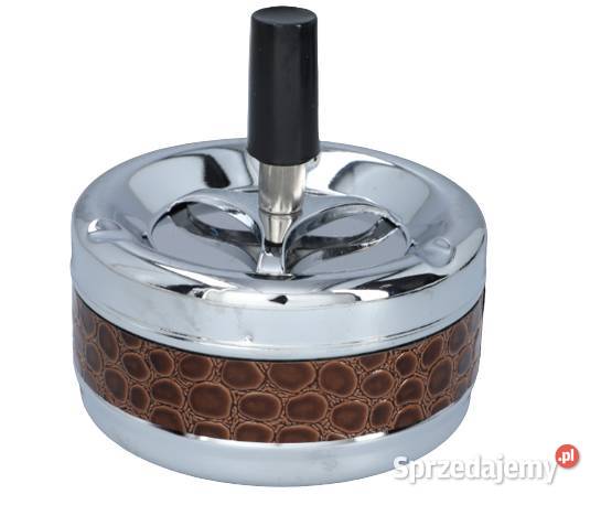Srebrna Okrągła Popielniczka MetalowoSkórzana z sprzedam